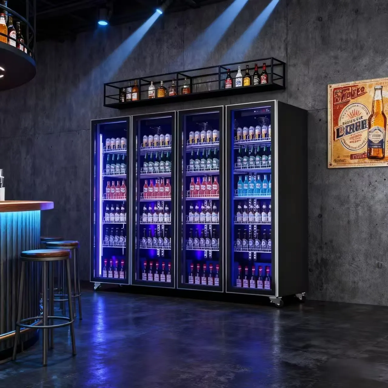 SLS-PFC04 Four-Doors Commercial Refrigerated Demisting Beer Cooler